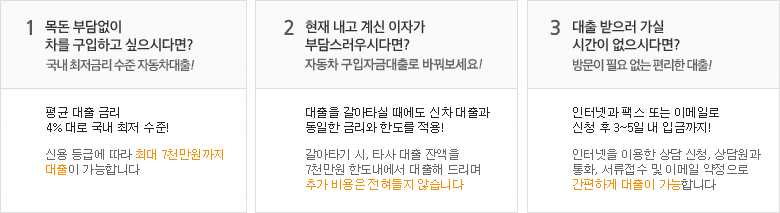 삼성화재 애니카 자동차 대출의 차이점을 확인하실 수 있습니다.